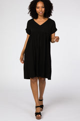 Black Rolled Cuff Maternity Dress