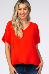 Red V-Neck Maternity Blouse