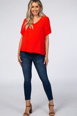 Red V-Neck Maternity Blouse