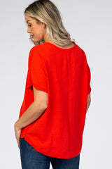 Red V-Neck Maternity Blouse