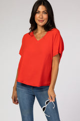 Red V-Neck Maternity Blouse