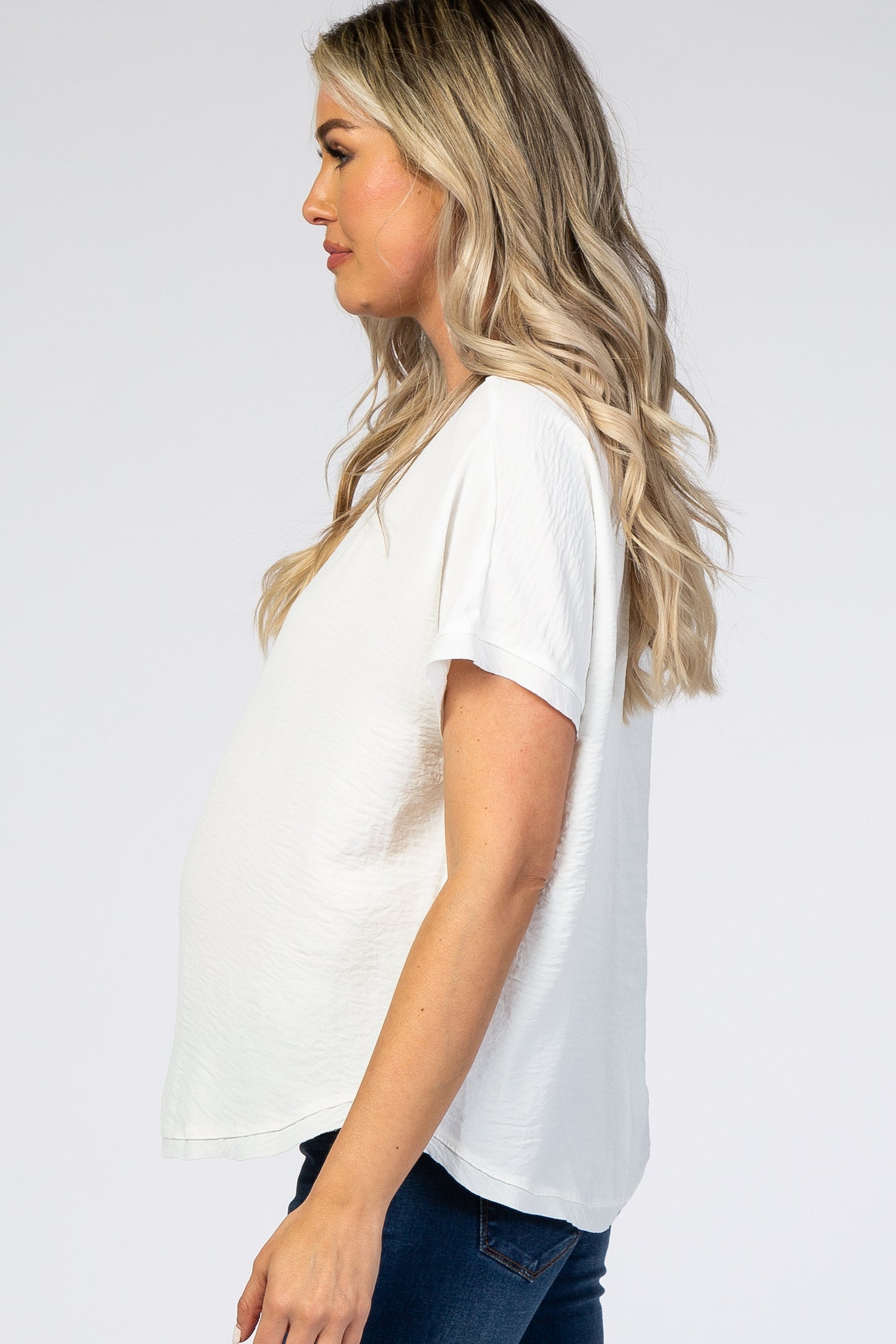 White V-Neck Maternity Blouse
