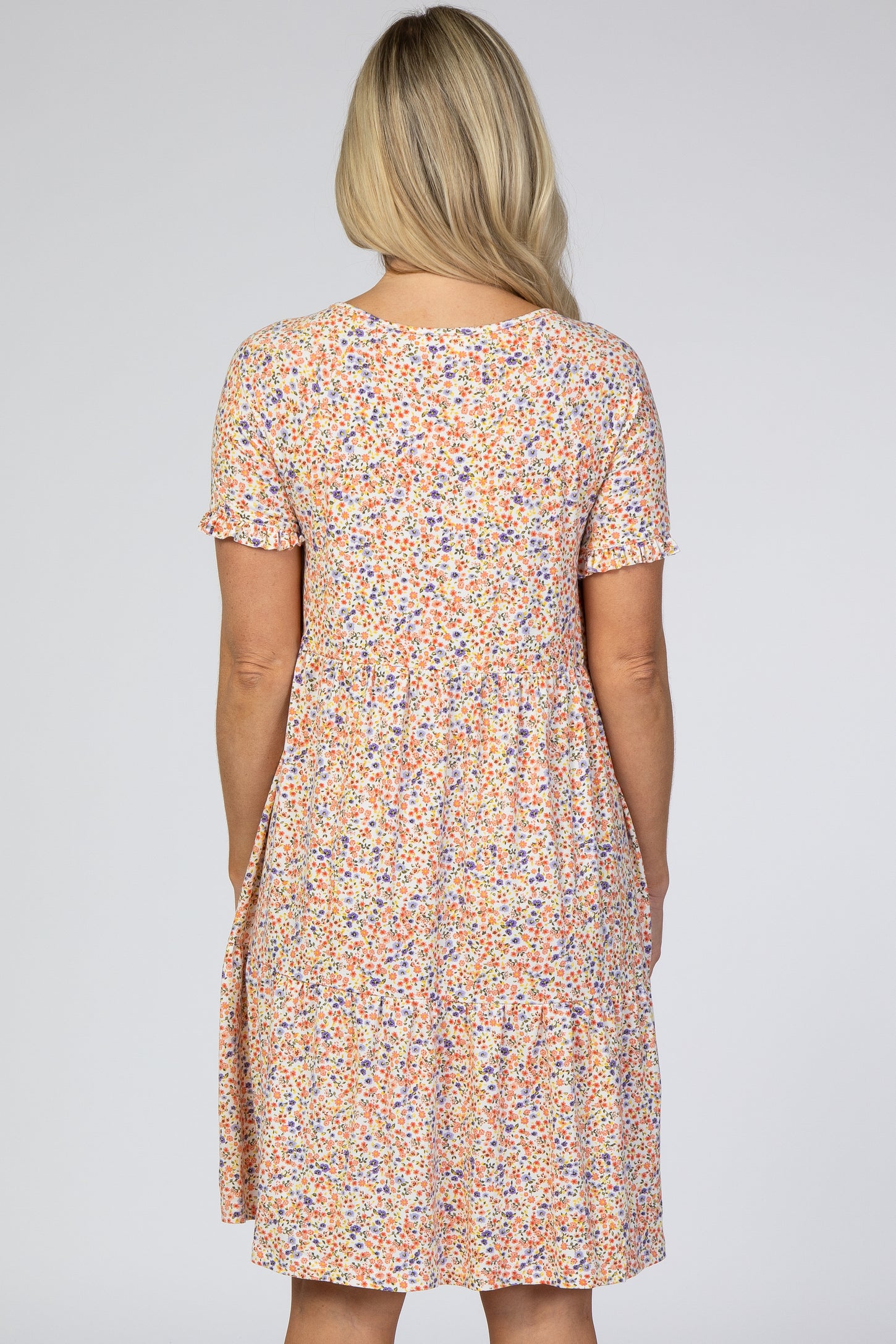 Peach Floral Button Front Maternity Dress