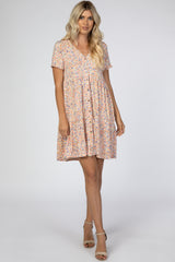 Peach Floral Button Front Maternity Dress