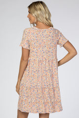 Peach Floral Button Front Dress