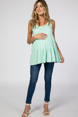 Mint Green Tiered Button Accent Maternity Tank Top