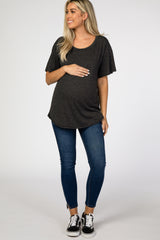 Charcoal Short Flounce Sleeve Maternity Top