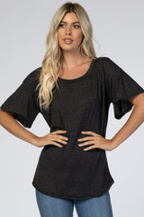 Charcoal Short Flounce Sleeve Top