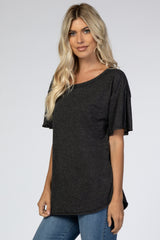 Charcoal Short Flounce Sleeve Top