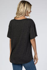 Charcoal Short Flounce Sleeve Top