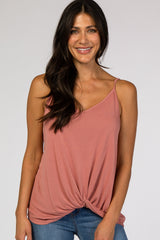 Rust Solid Knot Front Cami Strap Top