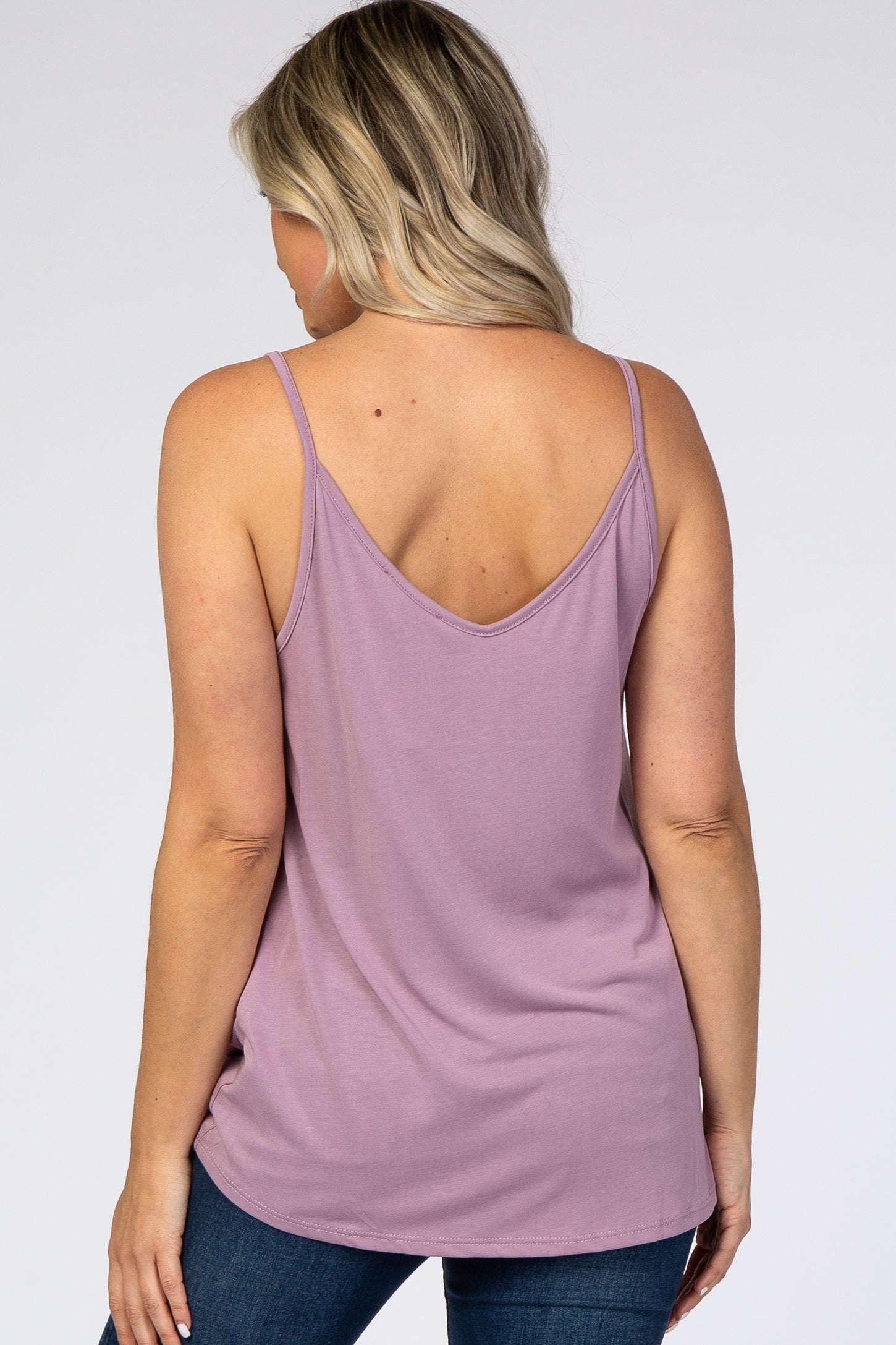 Lavender Solid Knot Front Cami Strap Maternity Top