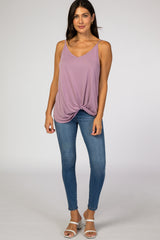Lavender Solid Knot Front Cami Strap Top