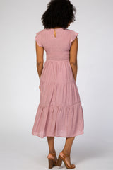 Pink Tiered Smocked Midi Dress