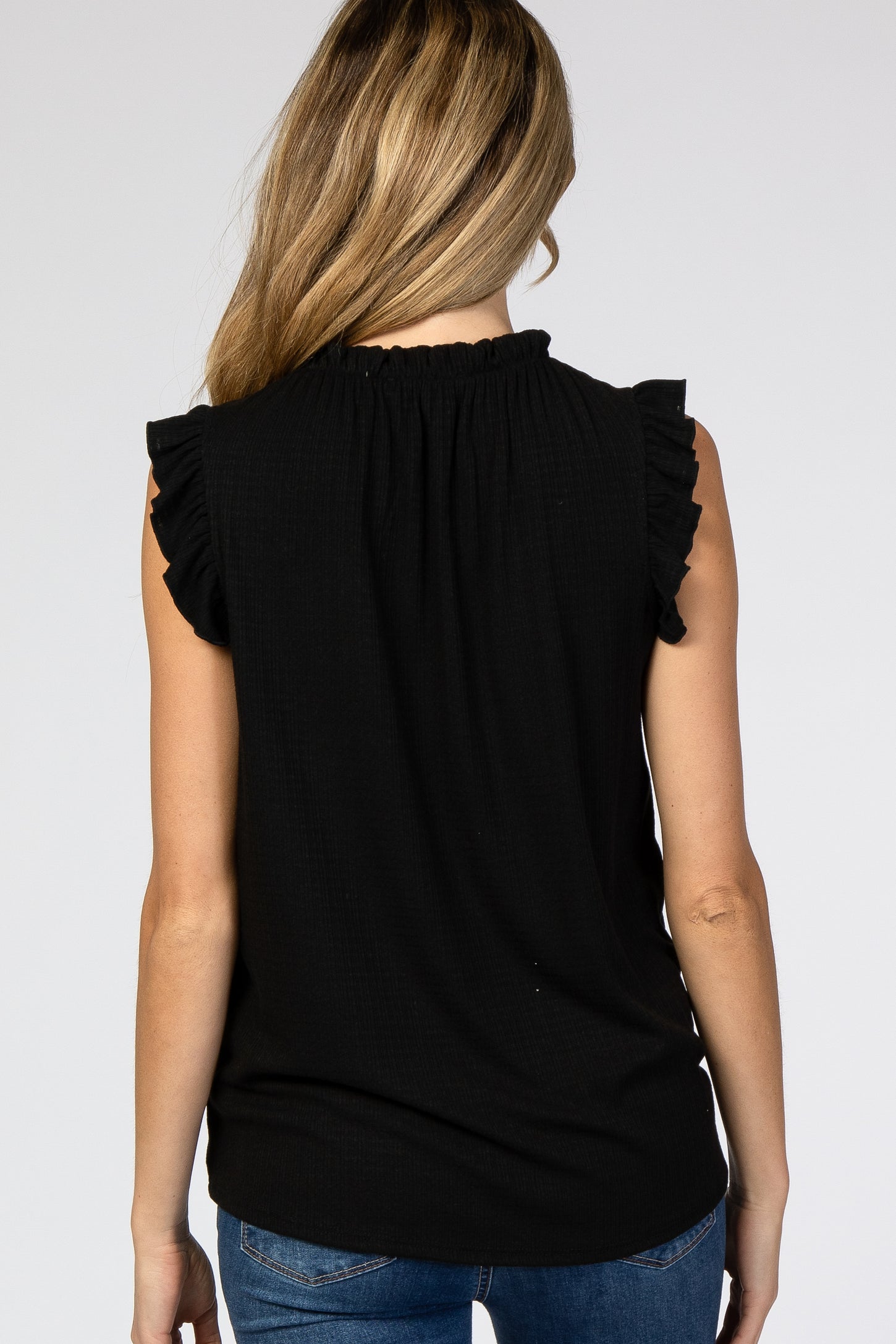 Black Ruffle Accent High Neck Maternity Top