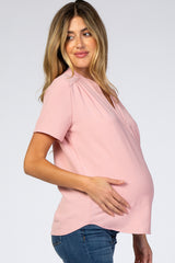 Pink V-Neck Maternity Blouse