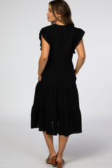 Black Tiered Ruffle Sleeve Maternity Midi Dress