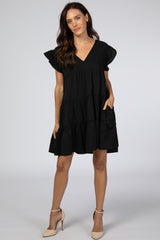 Black Tiered Ruffle Maternity Dress