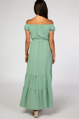 Mint Green Off Shoulder Ruffle Hem Maxi Dress