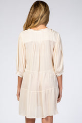 Cream Button Up Embroidered Front Maternity Dress