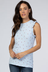 Blue Floral Ribbed Maternity Sleeveless Top