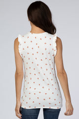 White Floral Ribbed Sleeveless Top