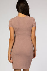 Taupe Ribbed Cutout Fitted Dress