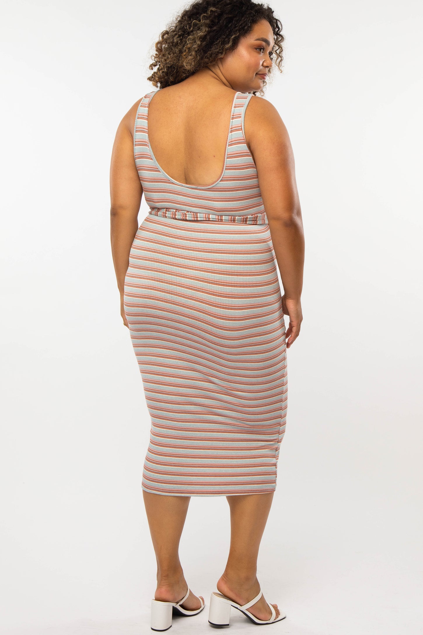 Pink Stripped Front Tie Maternity Plus Midi Dress
