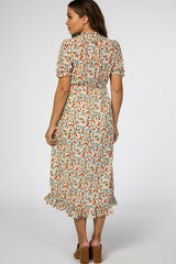 Ivory Floral Mock Neck Maternity Midi Dress