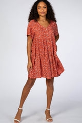 Rust Floral Button Front Maternity Mini Dress