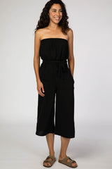 Black Strapless Wide Crop Leg Jumpsuit