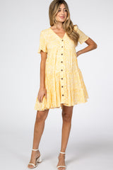 Yellow Floral Ruffle Tiered Button Front Maternity Dress