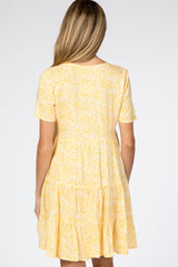 Yellow Floral Ruffle Tiered Button Front Maternity Dress