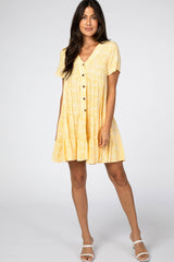 Yellow Floral Ruffle Tiered Button Front Maternity Dress