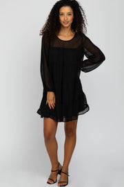 Black Swiss Dot Tiered Dress