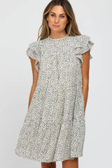 Ivory Printed Ruffle Accent Tiered Dress