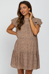 Taupe Printed Ruffle Accent Tiered Maternity Dress