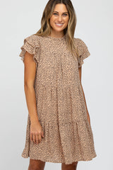 Taupe Printed Ruffle Accent Tiered Dress