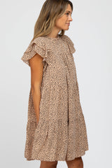 Taupe Printed Ruffle Accent Tiered Dress