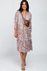 Lavender Floral Button Down Maternity Midi Dress