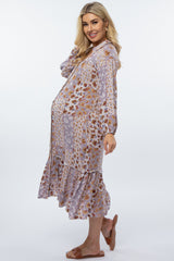 Lavender Floral Button Down Maternity Midi Dress