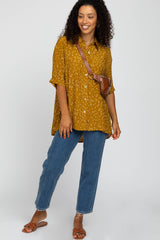 Mustard Printed Button Up Collared Blouse