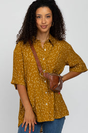 Mustard Printed Button Up Collared Blouse