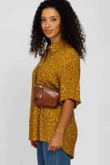 Mustard Printed Button Up Collared Blouse