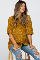 Mustard Printed Button Up Collared Maternity Blouse