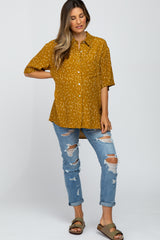 Mustard Printed Button Up Collared Maternity Blouse