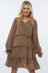 Mocha Animal Print Tiered Ruffle Accent Maternity Dress