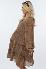 Mocha Animal Print Tiered Ruffle Accent Maternity Dress