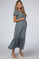 Dark Grey Printed Maternity Midi Dress