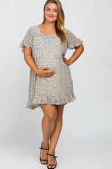 Ivory Animal Print Square Neck Plus Maternity Dress